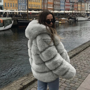 Women's Thick Warm Fur Coat Long Sleeve Hat Imitation Rabbit Fur Coat - Damenbekleidung | Technik & Gadgets