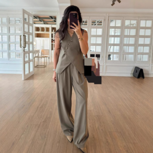Fashionable Casual Temperament V-Neck Design Sense Vest High Waisted Suit Pants Two-Piece Set - Damenbekleidung