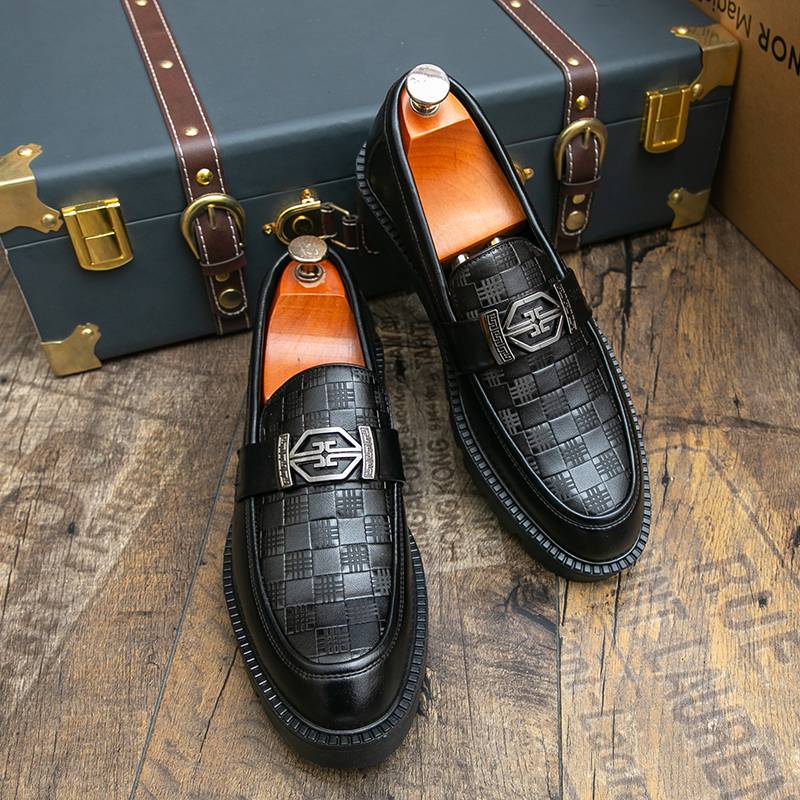 New Fashion Men's Brown Business Casual Loafer Shoes Daily Office Black Buckle Monk Men's Shoes One Foot Cover Banquet Dre...