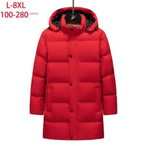 ​​Men's Winter Coat With Graphene Heating Technology, Thickened Long Parka, Detachable Hood, Solid Color Fashion Jacket Fo...