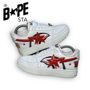 A BATHING APE Bape-STA OS Classic Lacquer Leather Double Splicing Trendy Fashion Board Shoes Air Force No.1 Board Shoes Me...