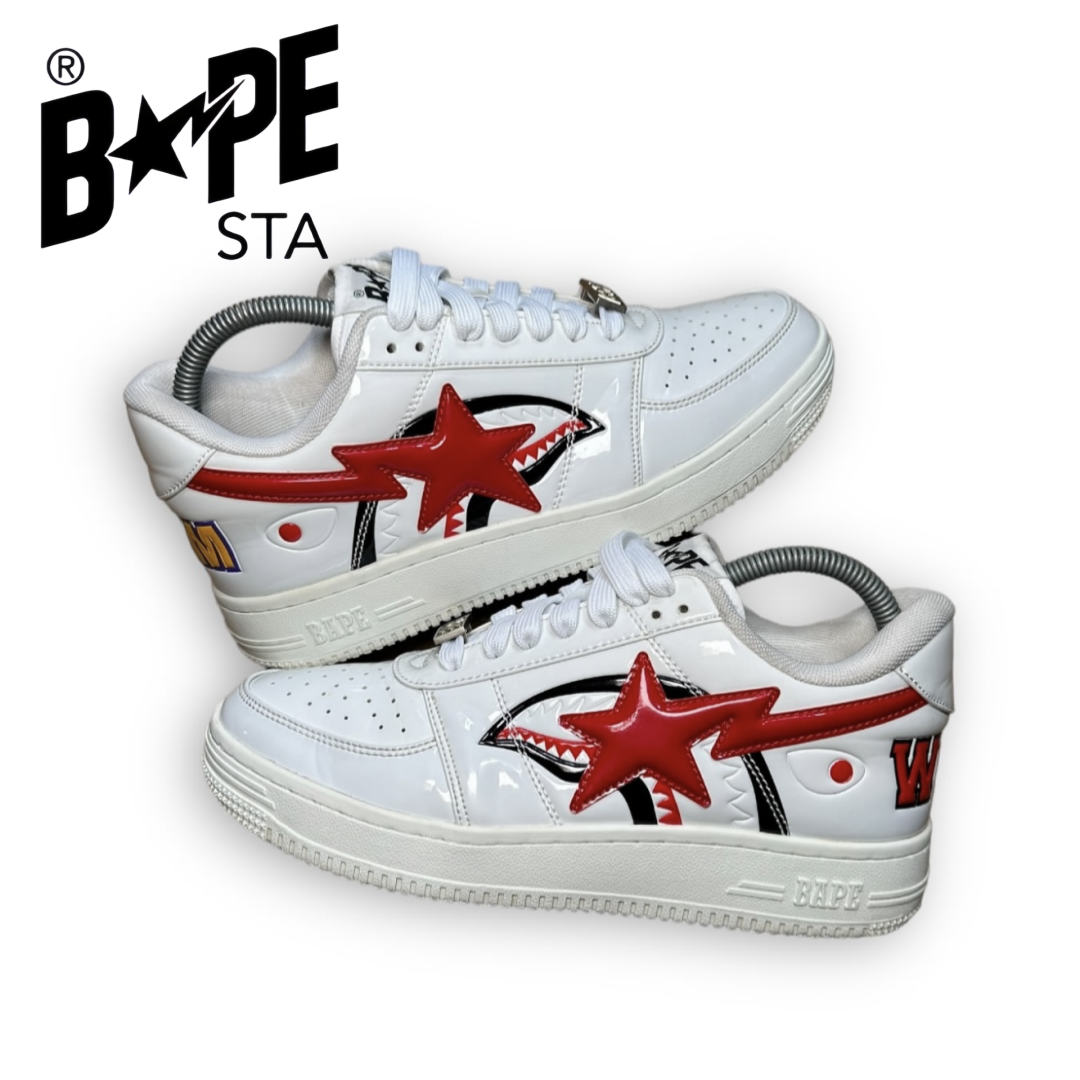 A BATHING APE Bape-STA OS Classic Lacquer Leather Double Splicing Trendy Fashion Board Shoes Air Force No.1 Board Shoes Me...