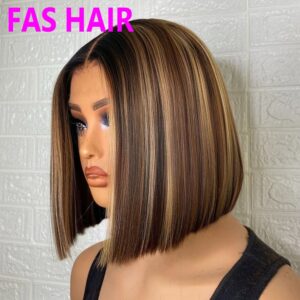 Bone Straight Human Hair Bob Wig - Root Black With #4/27 Highlights, Natural Look & Lightweight (100% Human Hair) - Hairca...