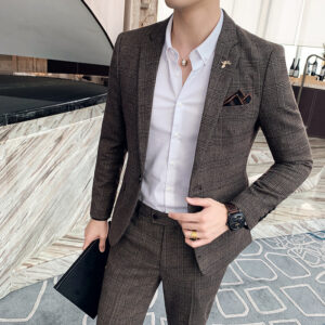 Men's casual suits Korean style fashion plaid suit two-piece British style slim suit suit for men - Herrenbekleidung