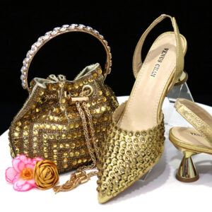 Colorful Stone Bucket Handheld Bag Matching Pointed Toe Women's Mid Heel Single Shoes Versatile Fashionable Ladies Footwea...