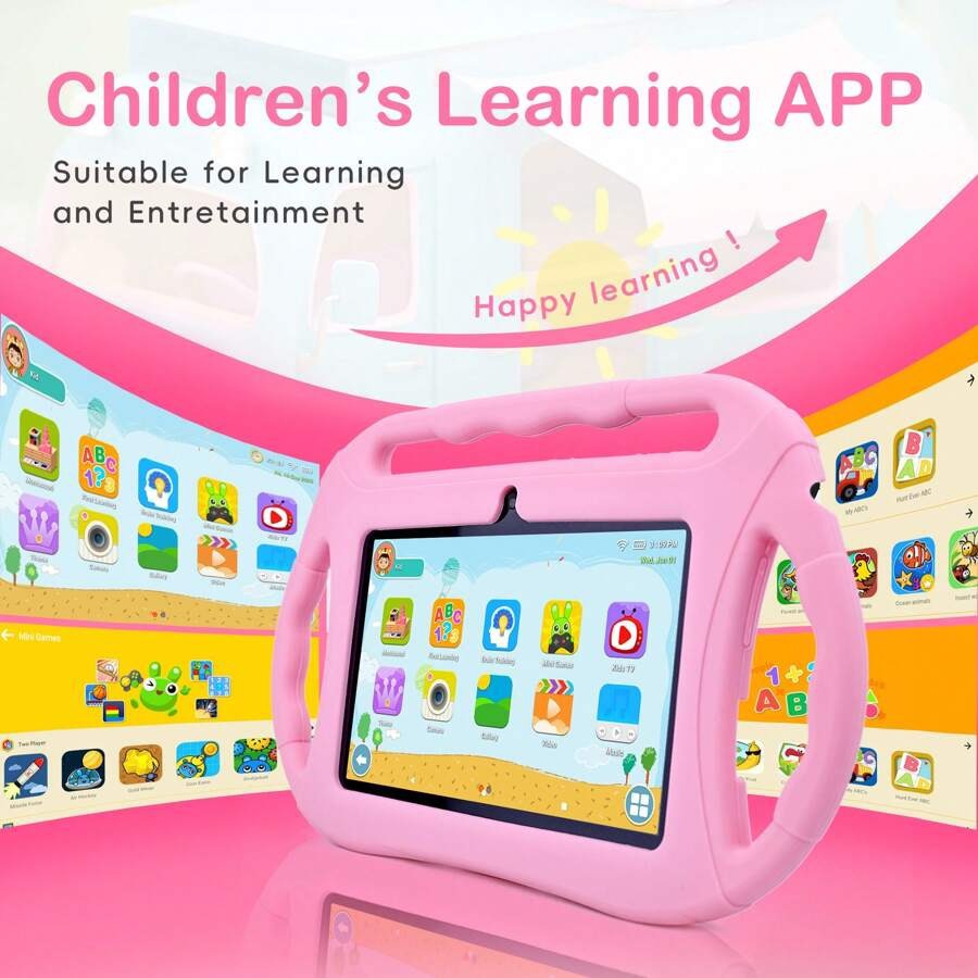 7 Inch Kids Tablet With Shockproof Case, MTK Quad-Core 1.5GHz, 16GB Storage, Android OS – Preloaded Educational Apps, Dual...
