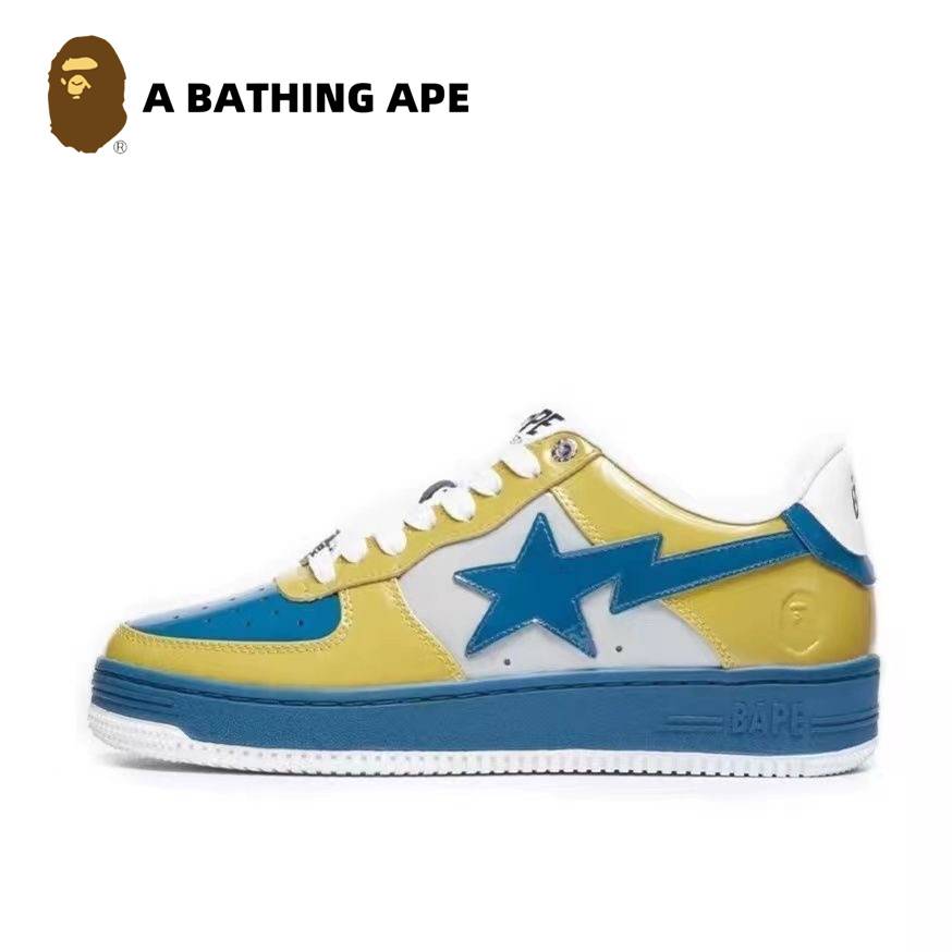 A BATHING-APE Classic Lacquer Leather Double Splicing Trendy Fashion Board Shoes Air Force No.1 Board Shoes Men's And Wome...