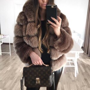 Women's Classic Thickened Warm Fur Coat, Long-sleeved Hooded Faux Rabbit Fur Coat - Damenbekleidung | Technik & Gadgets