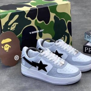A BATHING-APE Classic Lacquer Leather Double Splicing Trendy Fashion Board Shoes Air Force No.1 Board Shoes Men's And Wome...