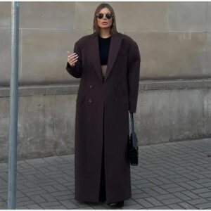 Autumn Women's Windbreaker With Elegant Temperament, Featuring Lapel And Double Breasted Pockets, Resembling A Wool - Dame...
