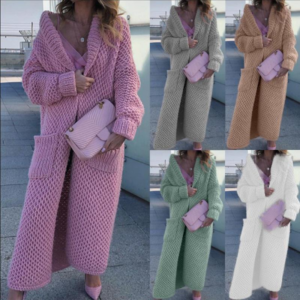 Women's Lapel Knit Cardigan Collage Solid Colour Long Knit Sweater - Damenbekleidung | Technik & Gadgets