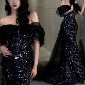 Women's Clothing New French Light Luxury Niche Temperament Catwalk Performance Clothing One Shoulder Dress Black - Damenbe...