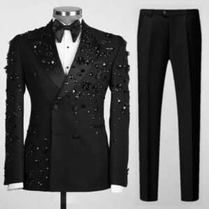 ​Men's Stage Performance Suit Set - Luxury Beaded Slim-Fit Blazer & Pants For Concerts, Weddings & Black-Tie Events​ - Her...