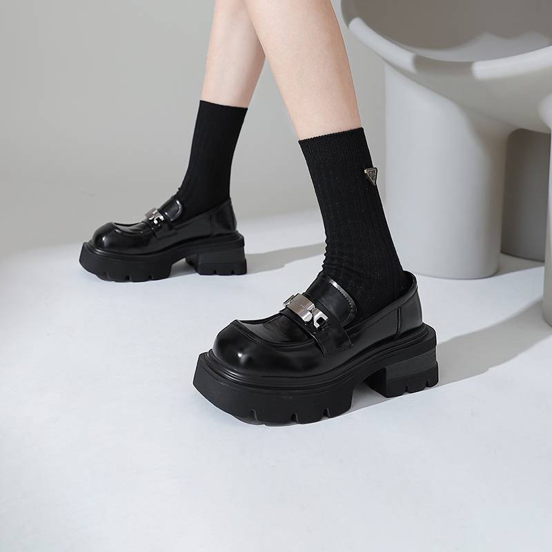 cameido One-step-on small leather shoes with college style JK single shoes for women in the fall of 2024,, square-toed and...