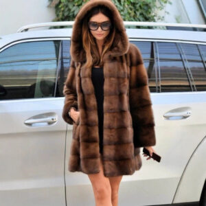 ​​"Women's Mid-Length Faux Fur Coat – Plush Hooded Winter Coat, Brown, S-XXXXL (Plus Size Friendly)"​​ - Damenbekleidung