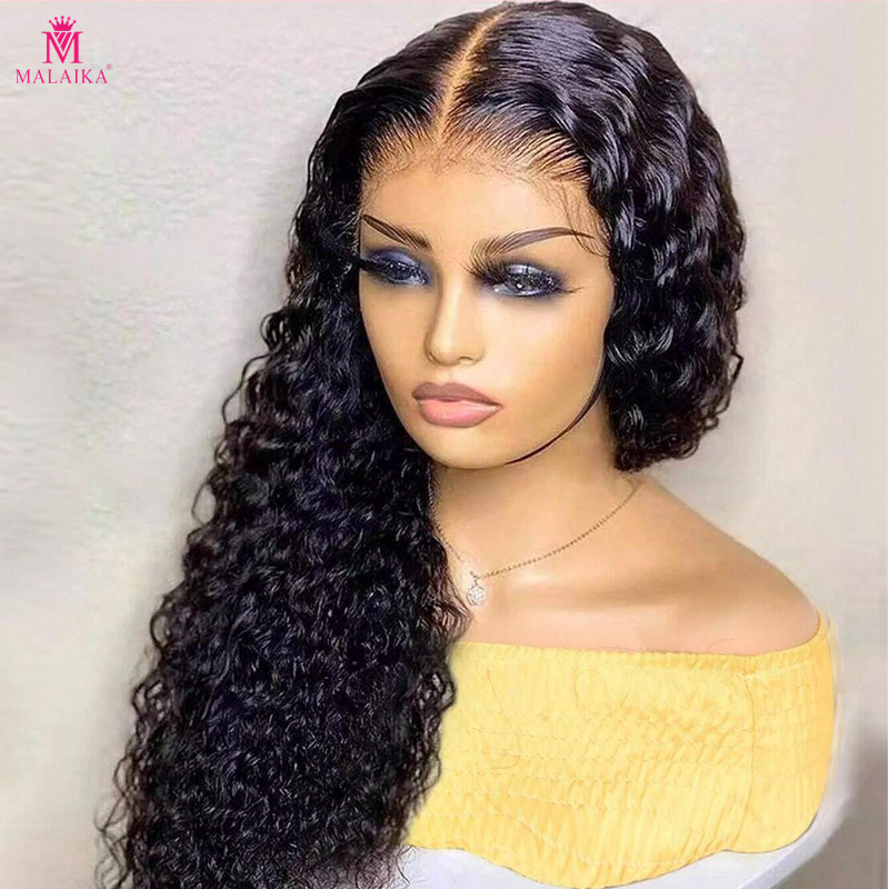 Hair 180% Density Curly Wave Lace Wigs Human Hair Black 13x4 24 Inch Deep Wave Wigs Brazilian Natural Color pre plucked wi...