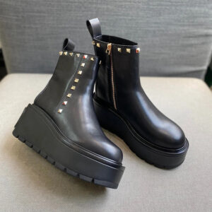 Autumn Winter Thick-Soled Short European American Style Height-Increasing Martin Round-Toe Rivet Genuine Leather - Schuhe