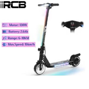 RCB R12 Electric Scooter For Kids Age 6-12, Max 15km/h & 10km, 6.5" Foldable, LED Display, LED Rainbow Light,Two Types Of ...