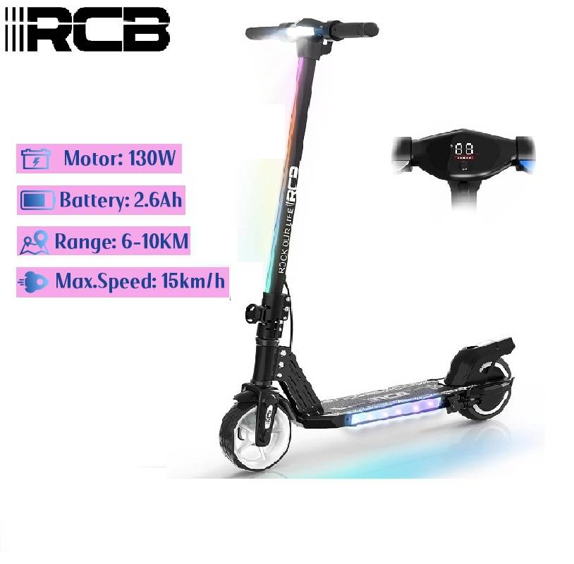 RCB R12 Electric Scooter For Kids Age 6-12, Max 15km/h & 10km, 6.5" Foldable, LED Display, LED Rainbow Light,Two Types Of ...