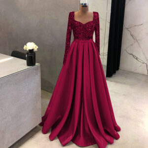Women's Clothing Elegant Plus Evening Ball Long Slit V Neck Long Sleeve Dress - Damenbekleidung | Technik & Gadgets