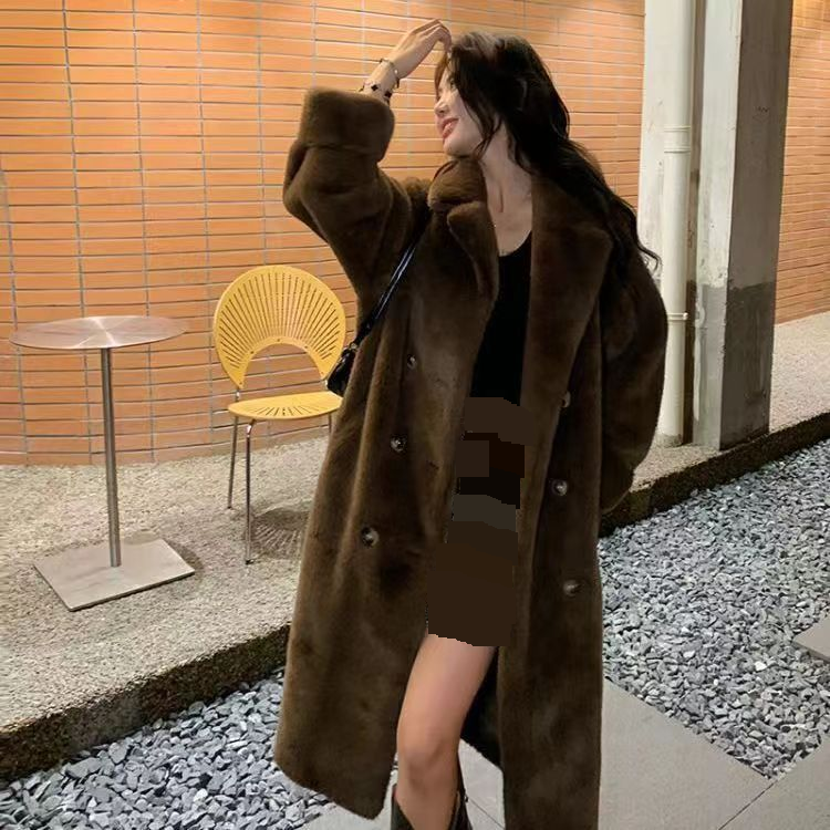 Women's Clothing mink double breasted coat mink velvet plus cotton thickened medium length fur suit jacket loose fitting w...