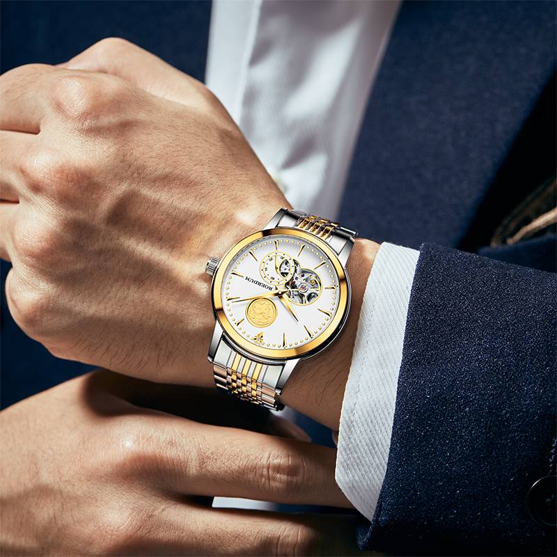 Golden Kylin Series-Men's Luxury Mechanical Watch White Gold Dial Stainless Steel Band Business Style - Herrenschmuck