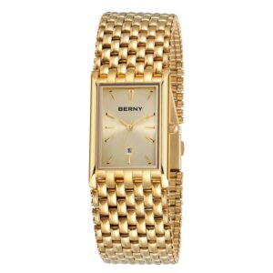BERNY Gold Watches For Men Luxury Minimalist Quartz Analog Rectangular Watch With Date Stainless Steel Waterproof Fashion ...