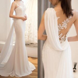 Women's Long Mid-waist Wedding Dreamy Slim Sleeveless See-through Super Fairy Light Wedding Dress - Damenbekleidung