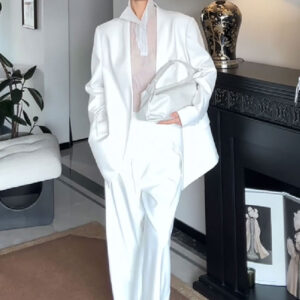 European Plus Size White Suit Women 2026 New Style Oversized Shoulder Padded Blazer Jacket And Casual Pants Two-Piece - Da...
