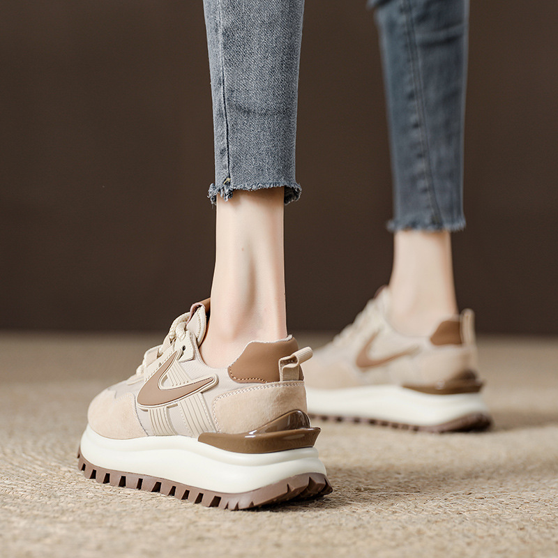 Thick Soled Raised Apricot Colored Dad Female Internet Celebrity Super Hot Forrest Gump Shoes, 2025 Spring New Genuine - S...