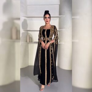 Luxury Embroidered Abaya Dress With Detachable Belt – Elegant Muslim Long Sleeve Maxi Dress (Breathable Polyester, 4 Sizes...