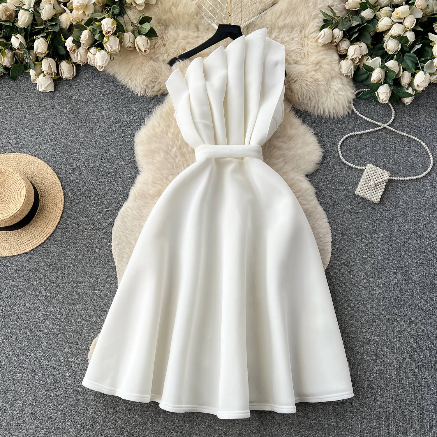 Women's Clothing Elegant Off-Shoulder Floral Lace Dress With High Waist & A-Line Silhouette – Vintage-Inspired, Slimming, ...