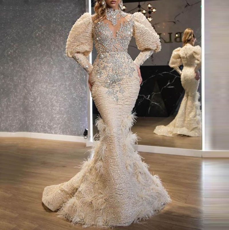Princess Mermaid Wedding Dresses Sexy V Neck Long Sleeves Bridal Gowns Custom Made Detachable Train Lace Sweep Train Robe ...