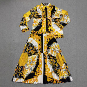 Women's Clothing Geometric Print Lapel Shirt Two Piece Suit Elastic Waist Pleated Skirt Suit - Damenbekleidung