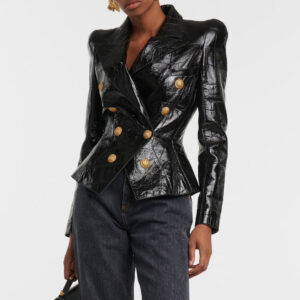 Women's Clothing autumn and winter new style black pu leather shiny shrug slim small suit waist waist temperament jacket t...