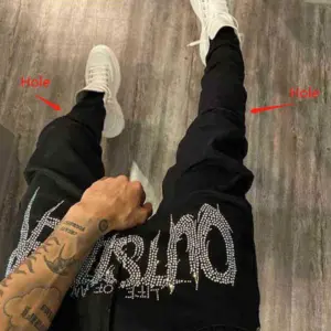 New Men's Black Jeans Jogging Retro High Waist Rhies Skinny Design Hole Hot Drilg Stretch Small Feet Washed Denim Pants - ...