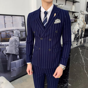 Men's Clothing four seasons new business slim striped suit three piece suit for men Korean style youth hairstylist formal ...