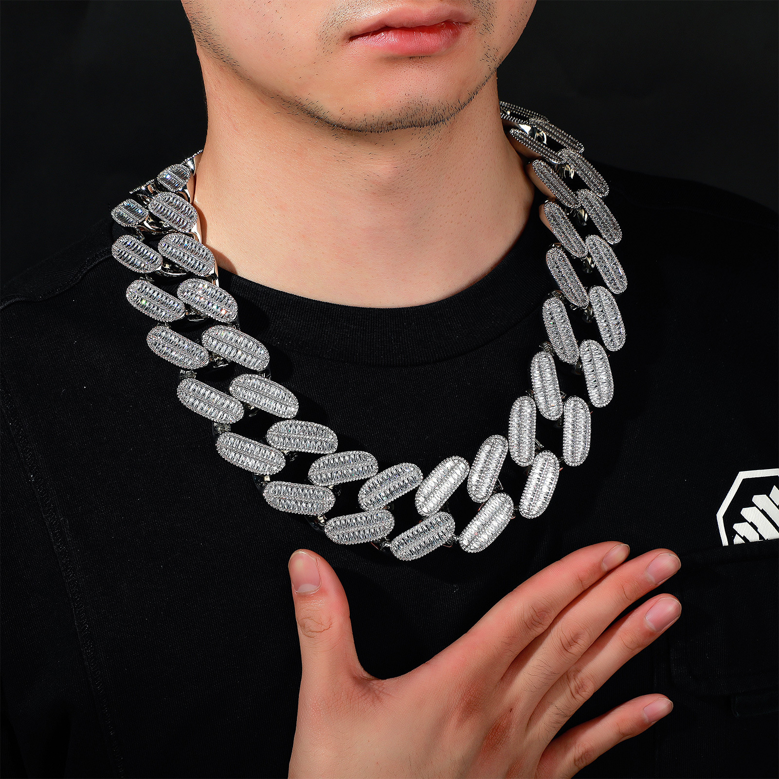New 39mm Full Diamond T Square Diamond Hip Hop Cuban Chain Necklace Men's Nightclub Rap Super Flash Accessories - Geschenke