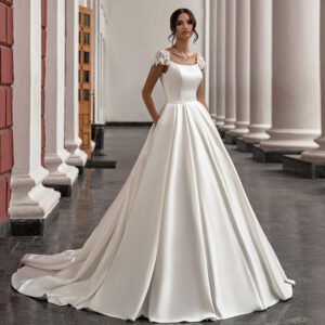 women’s Shoulder Wedding Dress 2024 New Bride Simple Sexy Slim Travel Photo Satin Soft Gauze Lace Slimming Drag