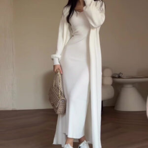 Women's Clothing solid color lazy style slim knit sweater knee length skirt suit for women - Damenbekleidung