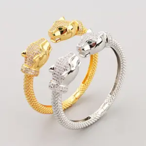 wide gold sliver Leopard Diamond Bangle bracelets chain Love Designer for women men open couple fashion designer Wedding -...