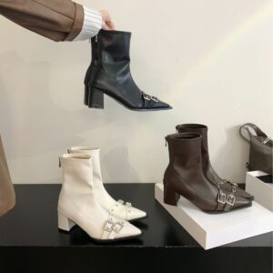 2024 Autumn Winter New Short High Heel Pointed Naked Boots Children's Internet Celebration Thin Heels, Versatile and - Schuhe