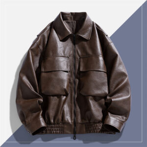 Lapel Leather Jacket Men's Spring And Autumn Jacket Light And Ripe Wind Top Versatile Flow Casual Ruffian Handsome Leather...