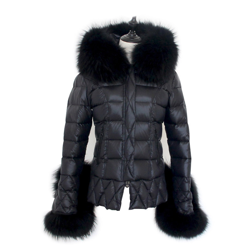 Women's Winter Hooded Down Jacket With Faux Raccoon Fur Trim, Slim Fit, Mid-Length, Warm Thick Polyester Puffer Coat For C...