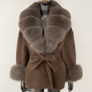 ​​Luxury Double-Faced Wool Coat With Fox Fur Collar - Oversized Women's Winter Coat, Elegant Mid-Length Trench Coat For Ca...