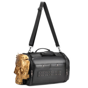 3D trendy skull head men's bag with PU leather rivets, large capacity single room crossbody, hand-held travel bag - Taschen