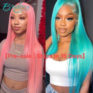 【Pre-sale | Ships In 15 Days】 Green Pink 13x 4 Transparent Straight Lace Front Wigs - Haircare Products | Technik & Gadgets