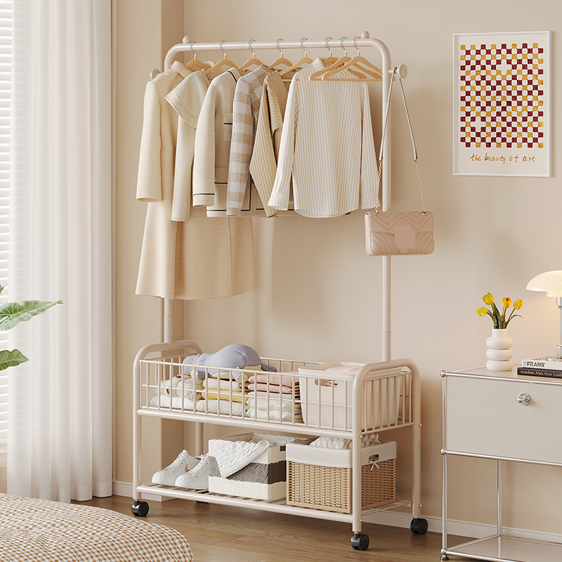 Pingtouge Winged Floor Clothes Drying Rack – Foldable Double-Layer Garment Organizer With Storage Basket, Sturdy Metal Fra...