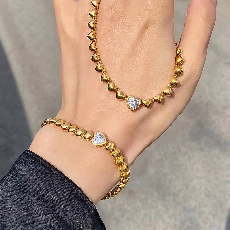 925 Silver Gold Plated Heart Shaped Bracelet Fashionable And Versatile Temperament Light Luxury Style Design - Geschenke