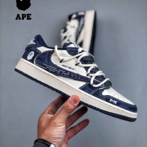 Travis Scott-Fragment Design BAPExN1KE Classic Retro Air-Jordan1 Low Low OG SP Bape-Co Branded Klein Blue Drawstring Fashi...
